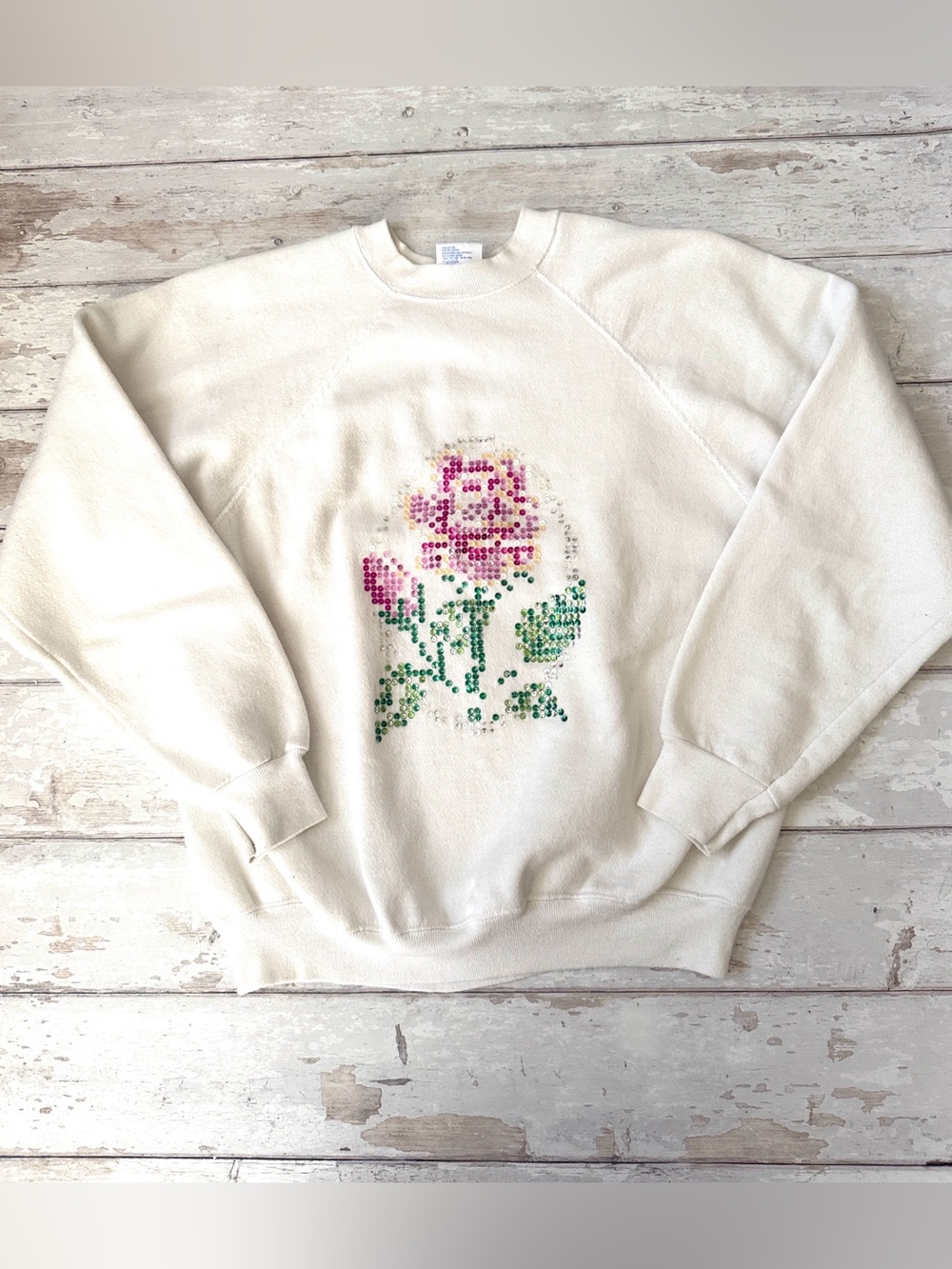 Women’s Medium Tultex Crewneck Sweatshirt Sweater Sequin Flower Design